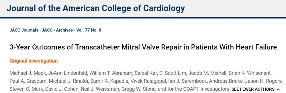 心力衰竭|JACC：经导管二尖瓣修复术对改善心衰患者生存、生活质量和心功能的效果