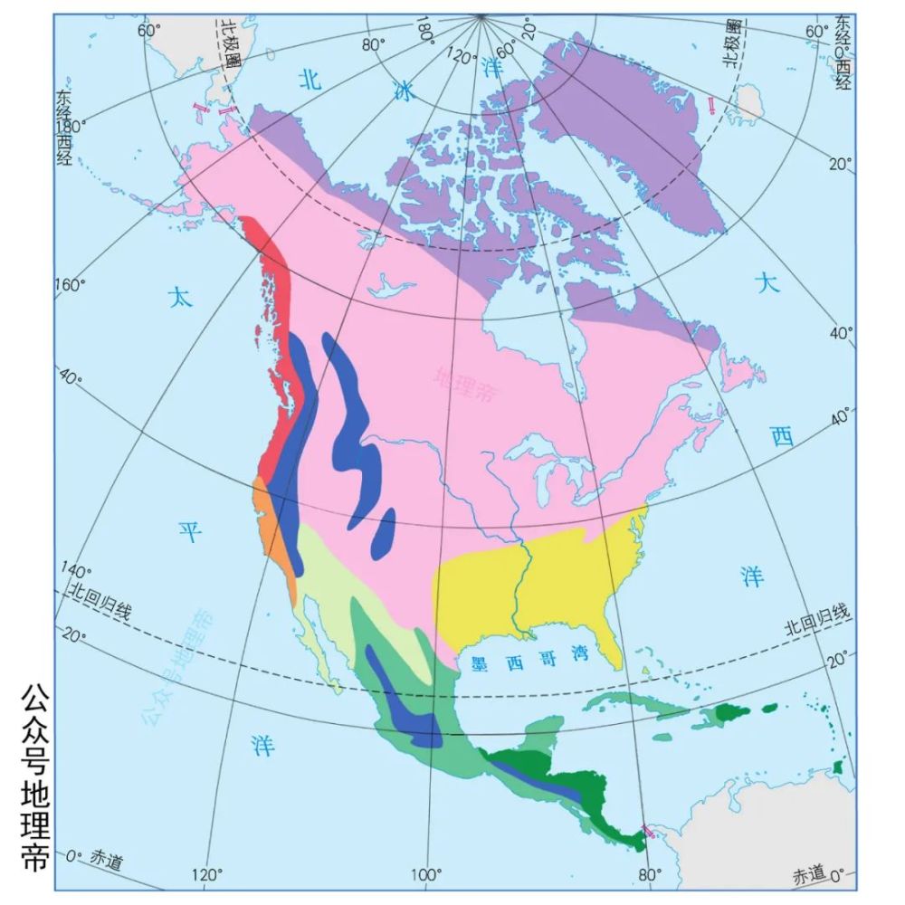 北美洲气候图手绘简图图片