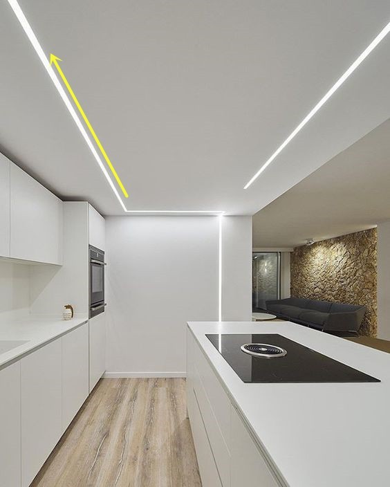 劝你别给厨房装主灯了不规则线条灯带走一圈好看实用一应俱全