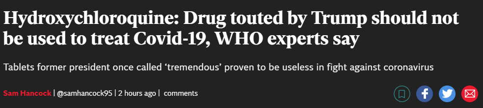 唐纳德·特朗普|“病毒专家”特朗普遭世卫打假：他吹捧的“奇迹药”对新冠无效