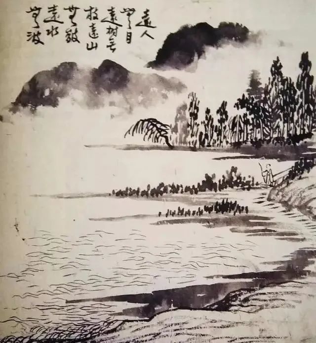 远水,远山,远人画法远人无目,远树无枝,远山无皴,远水无波.