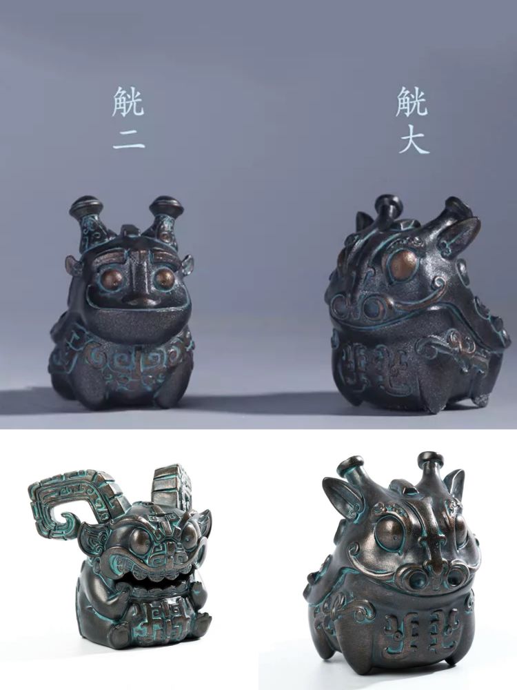 古董，藏友旧藏寄売，青銅製，「商獸面紋提梁器」祭祀品，附葬品，文房