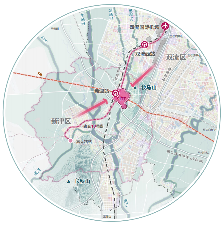 北至翠微大道规划区域位于新津区东北部公园城市社区成都地铁新津站"