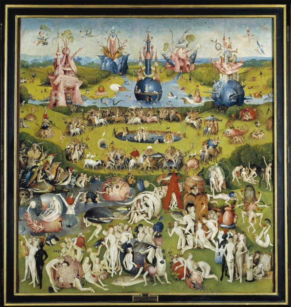 其左,中,右三幅画分别描绘了伊甸园,人间乐园和地狱