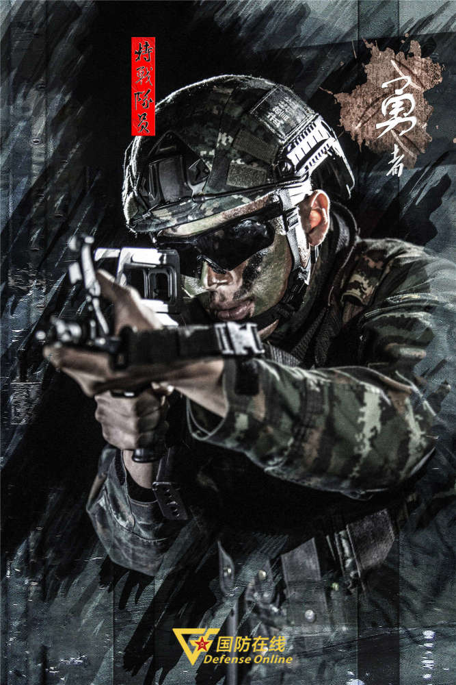 镜头特写摄影灯下特战队员的脸庞如此坚毅