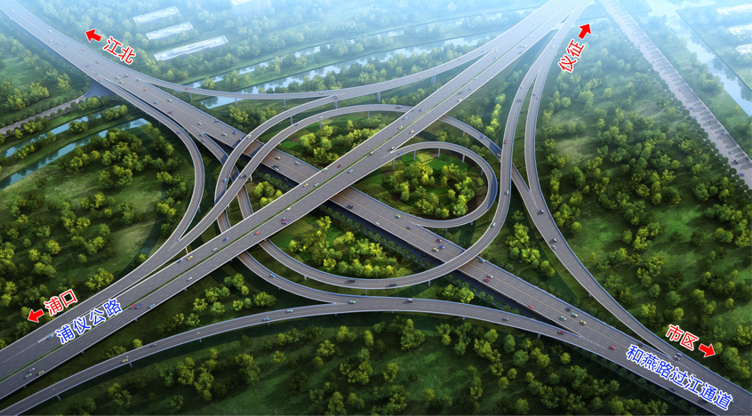 和燕路过江通道采用城市快速路标准设计,行车道采用双向六车道,设计