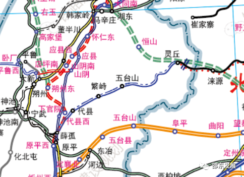 截止2020年12月30日,国家铁路网建设及规划示意图中,原平至灵丘铁路有