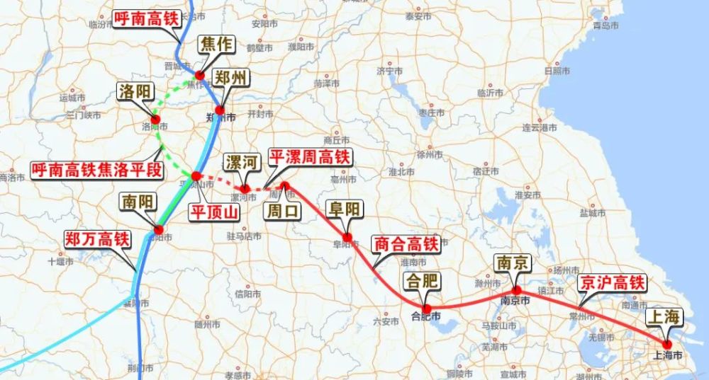 呼南高铁焦洛平段及平漯周高铁示意线路图四是,沙河复航已指日可待.