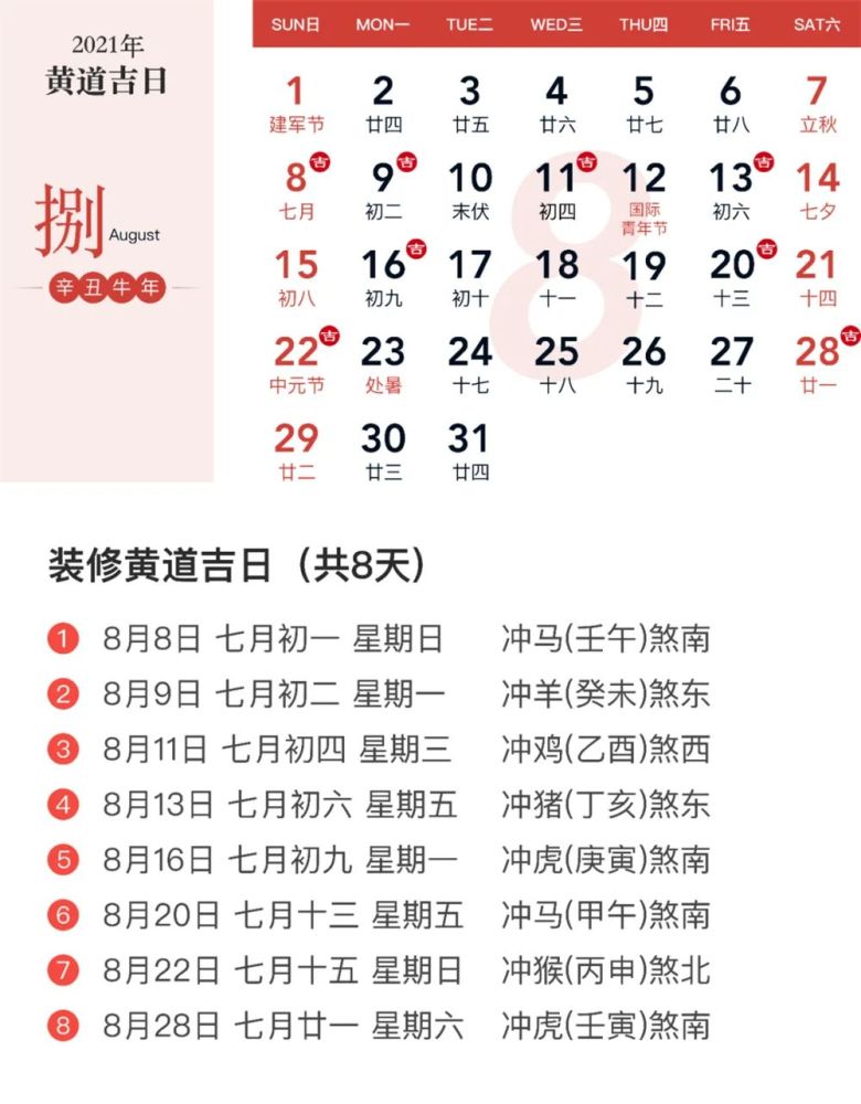 『2021年最全的装修吉日』 - 2021上半年