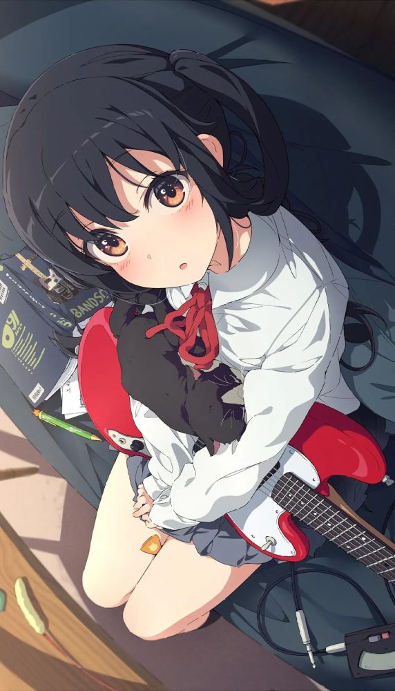 二次元抱着电子吉他的美少女