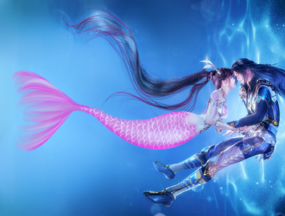 小舞变身美人鱼金尾高贵粉尾可爱蓝尾简直绝配