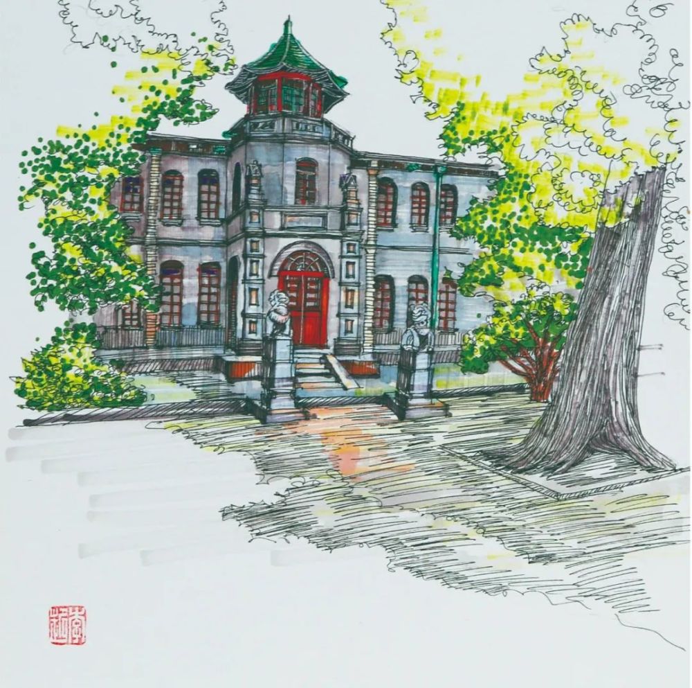 定格为珍贵的画面诸多保定历史文化地标用马克笔勾勒红二师,大慈阁