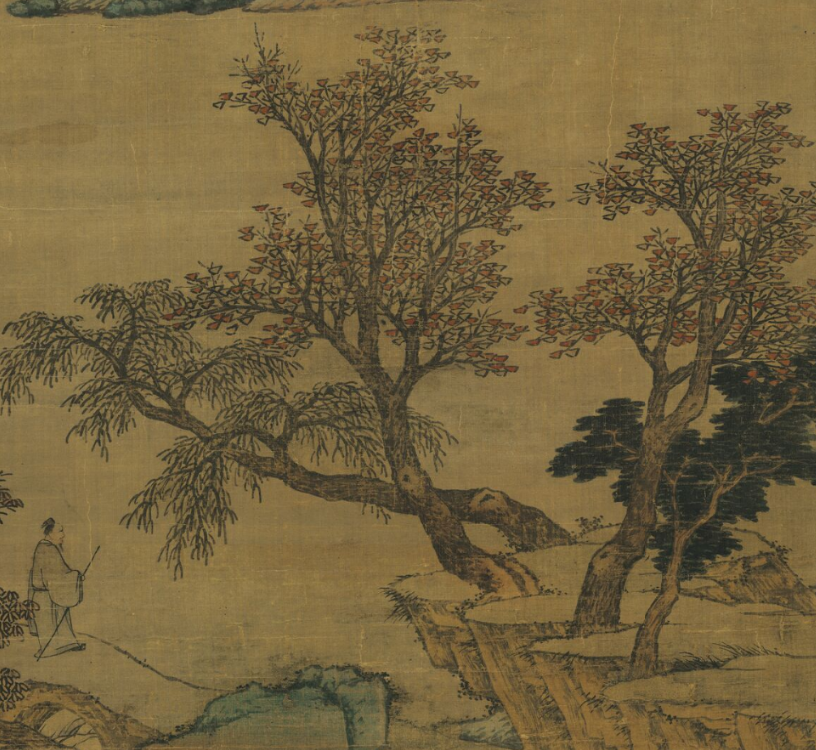 青山红树图(局部)明代 仇英这是四棵树的组合画法,左边的两棵树和右边