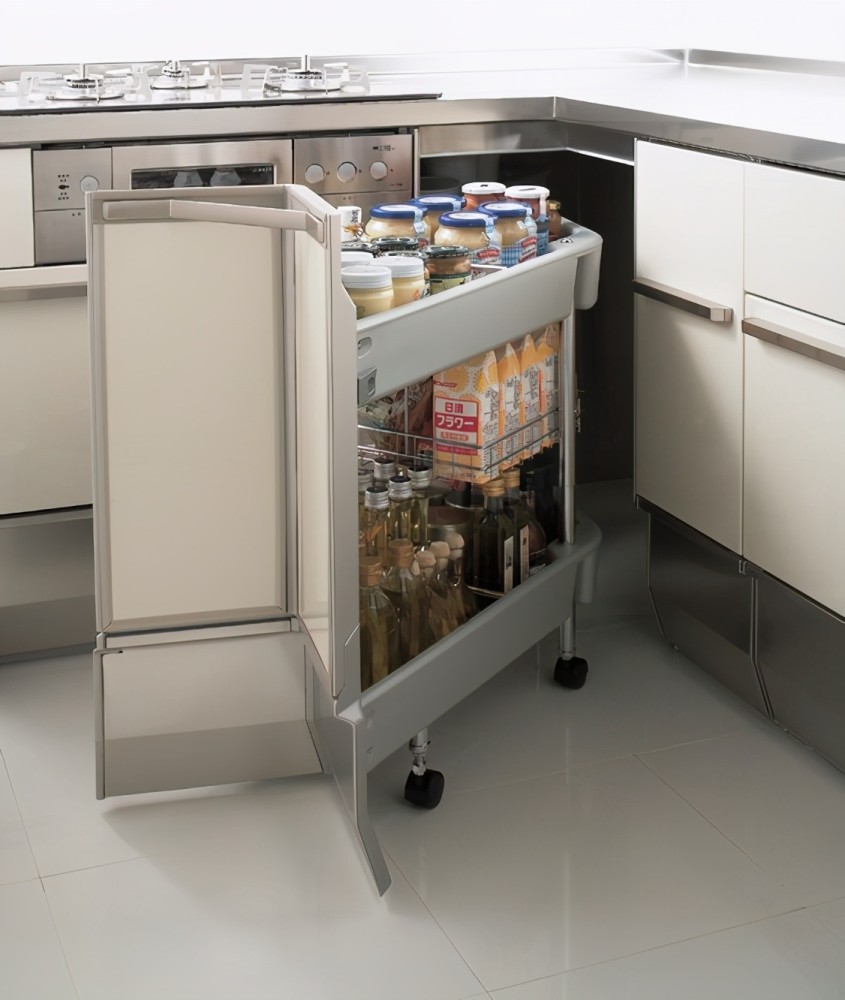 鸡肋拐角橱柜塞个一体式小推车,轻松为厨房扩容5㎡_腾讯新闻