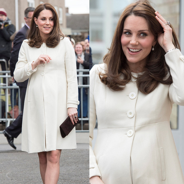 凯特王妃在怀孕期间同样也穿着得体,但是她通常会内搭一件宽松的衣服