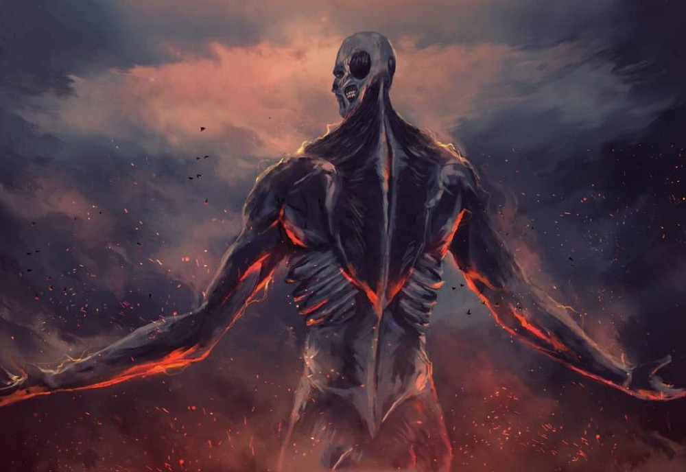 哥特风进击的巨人,艾伦仿佛撒旦降临,超大型巨人坐实破坏神称号