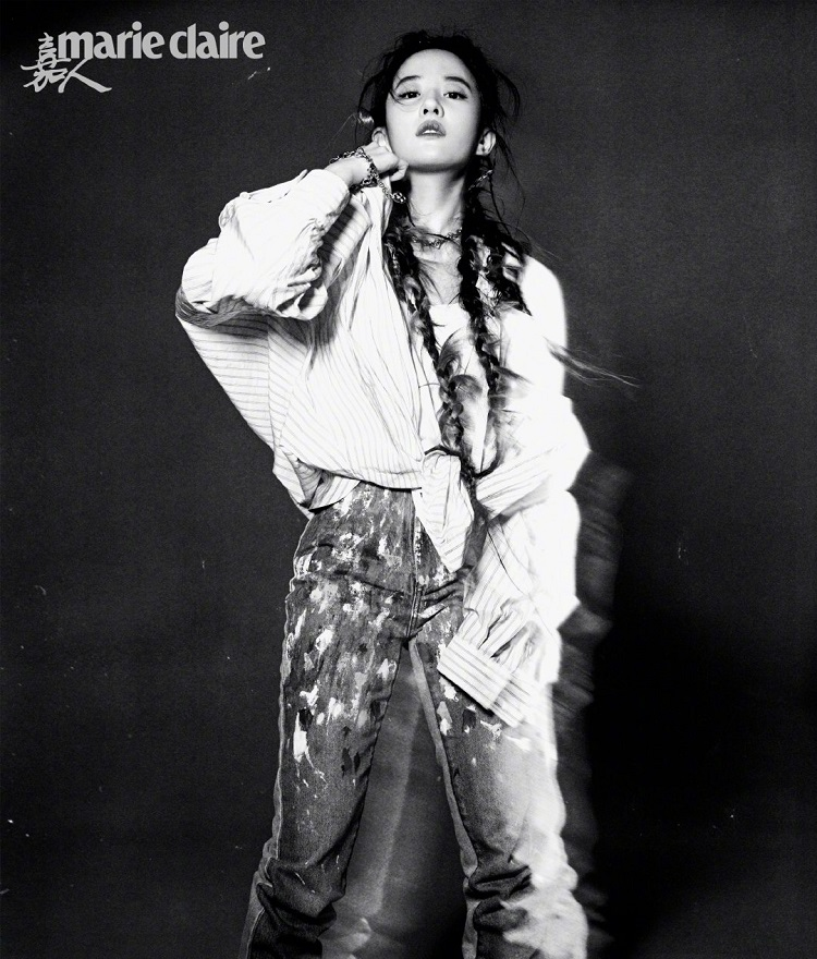 刘亦菲4月刊封面紫色鱼骨辫造型酷飒十足神仙姐姐颜值太绝了