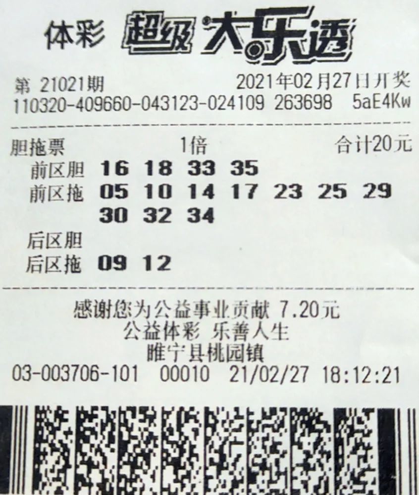 守号四年徐州小伙领走大乐透1002万