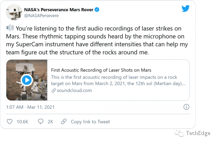 nasa|NASA发布“毅力号”在火星发射激光的录音