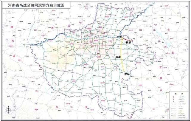 (河南省高速公路网规划方案示意图)兰沈高速(太康段)前期准备工作正在