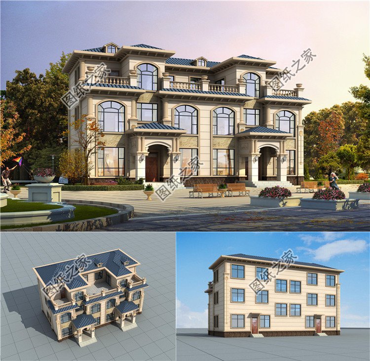 农村六间三层双拼自建房设计图,漂亮大气的兄弟款设计