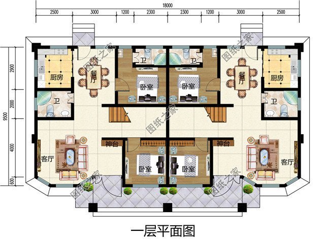 农村六间三层双拼自建房设计图,漂亮大气的兄弟款设计