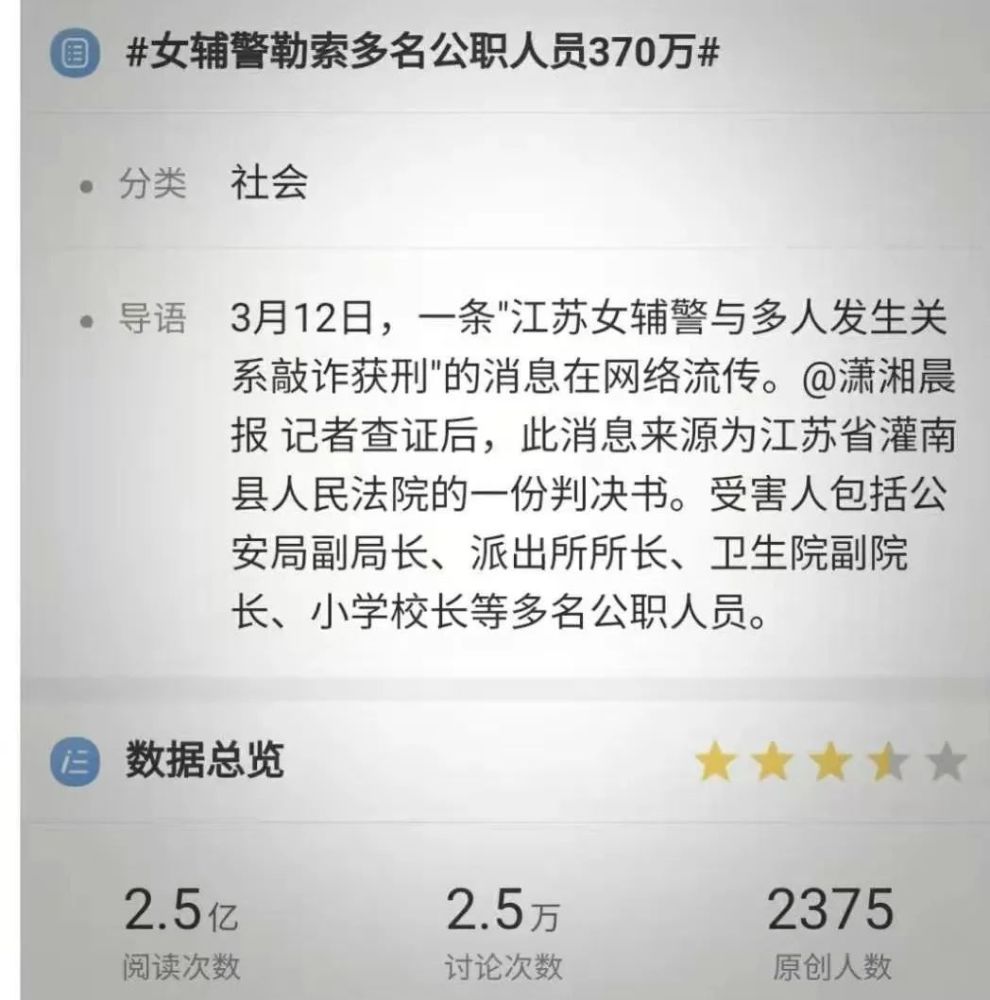 这两天"江苏灌南女辅警与多人发生关系敲诈获刑"一案在网上不断发酵