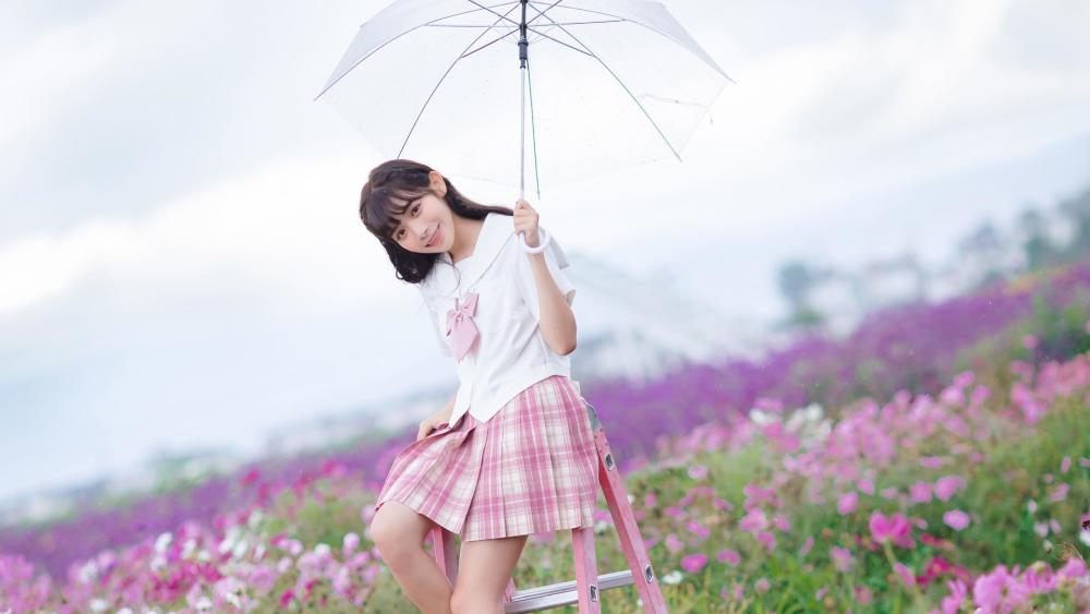 手拿雨伞的日系jk少女