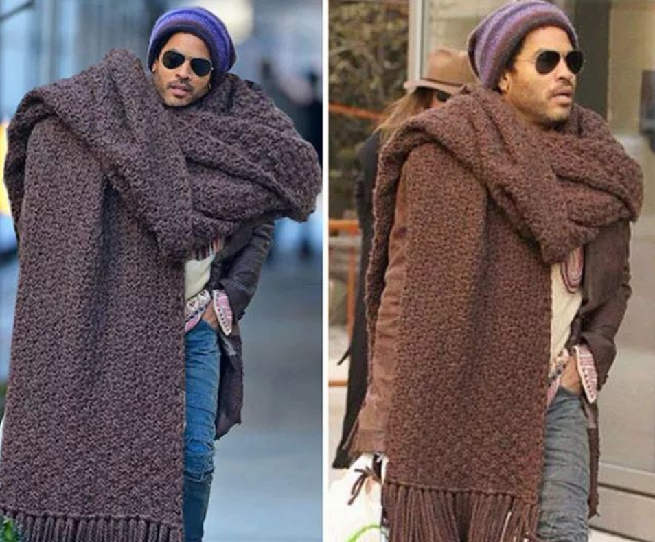 还有夸张的超大围巾,这和前面的被子装有异曲同工之妙,但他感戴出街