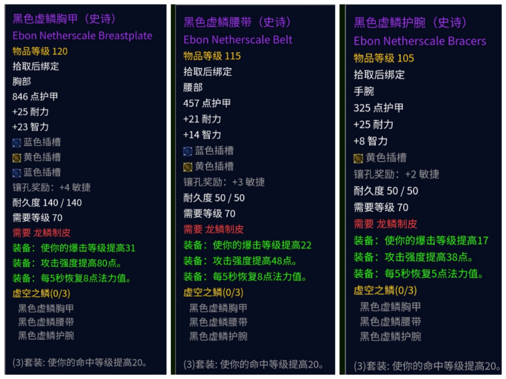 在巨兽套的4件套装备外,猎人玩家还可以额外获得黑色虚鳞套的3件套