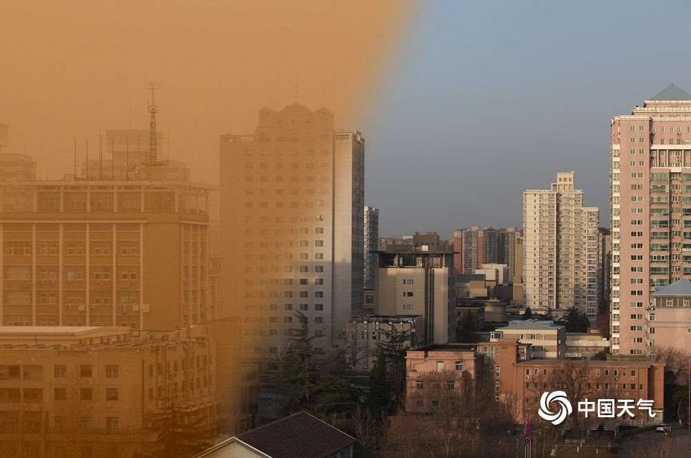 沙尘暴过后蓝天回归 一组图看北京沙尘前后天空对比_腾讯新闻