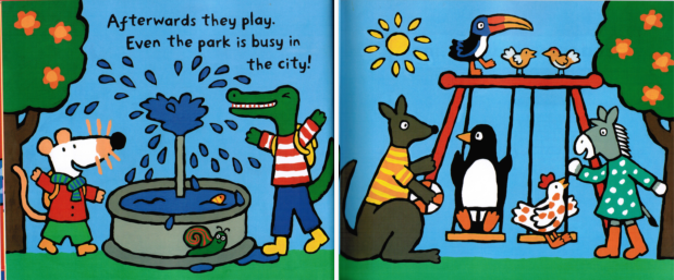 afterwards they play. even the park is busy in the city!