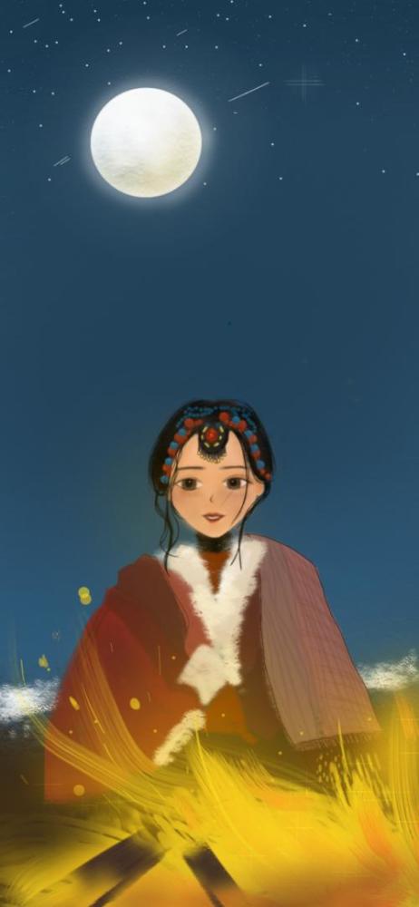 藏族美女插画图片