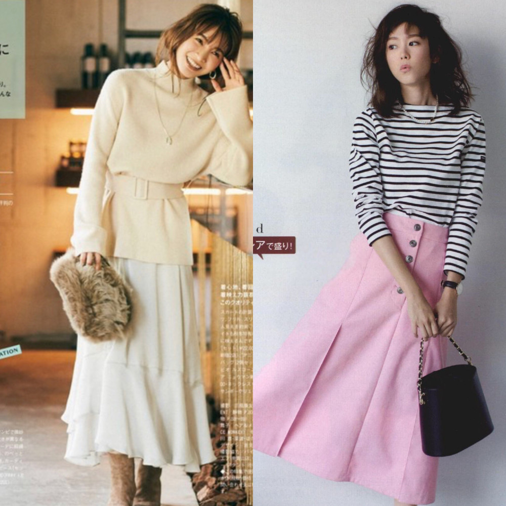 看日系的花样演绎半身裙穿搭,照着穿,在春季里也能美得优雅知性