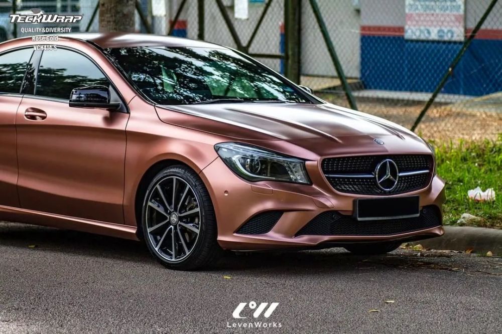 大女主配置的奔驰cla,改装成玫瑰金颜色,teckwrap秃鹰改色膜