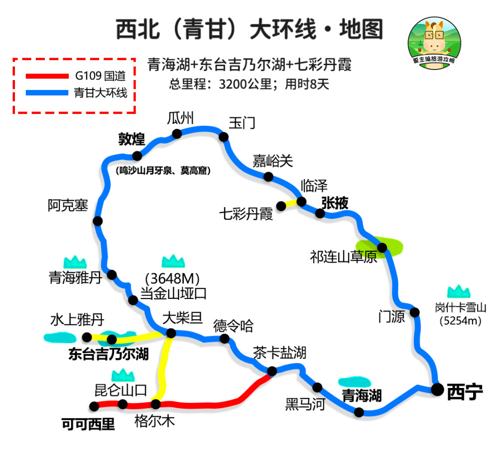 西北青甘大環線路書青海湖可可西里東臺吉乃爾湖敦煌