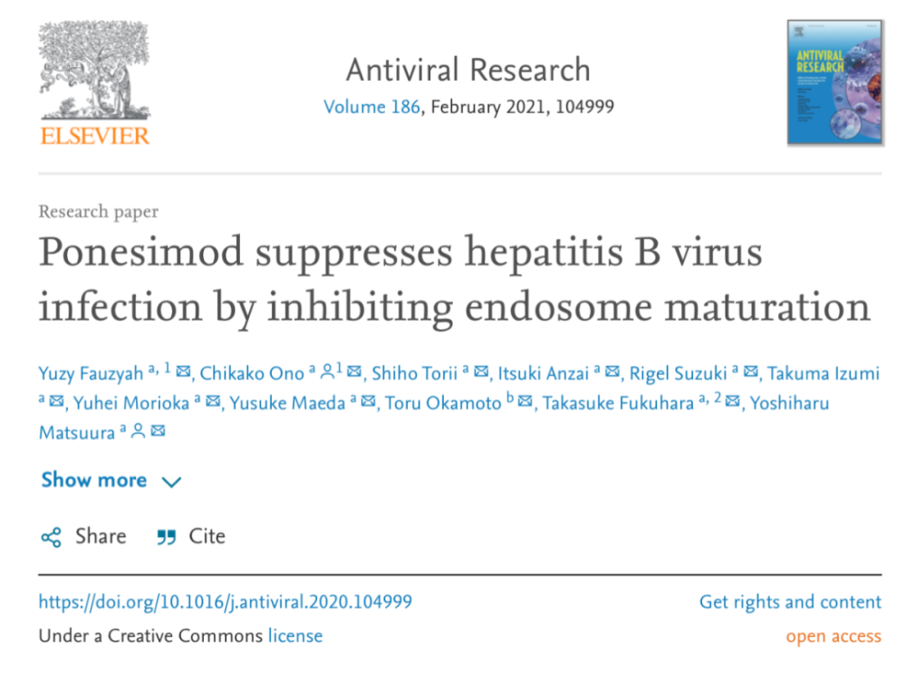 乙肝|乙肝药物筛选，日本科学家发现，其他步骤靶点ponesimod