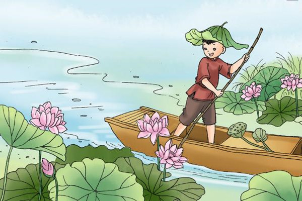 童趣盎然寻常画图白居易池上小娃撑小艇偷采白莲回