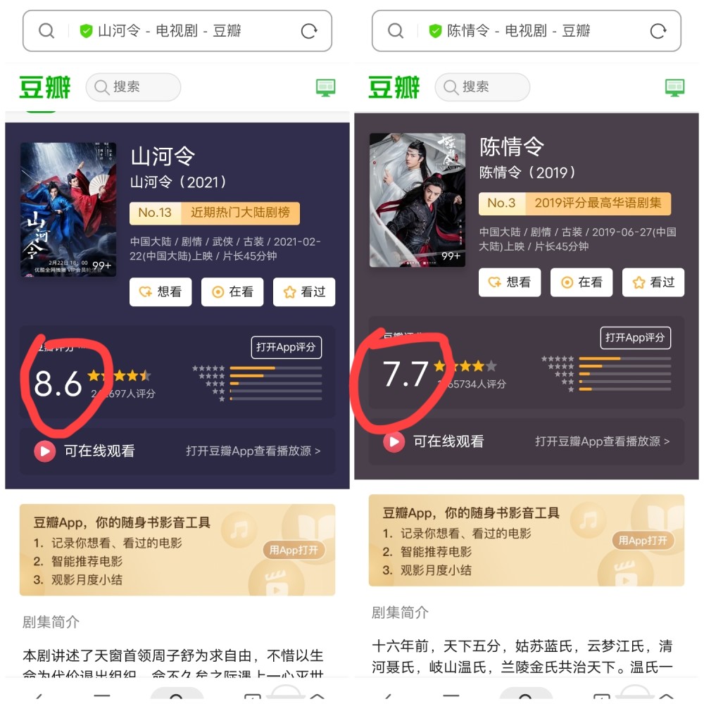 豆瓣评分86山河令远超陈情令网友不舍超前点播怕透支快乐