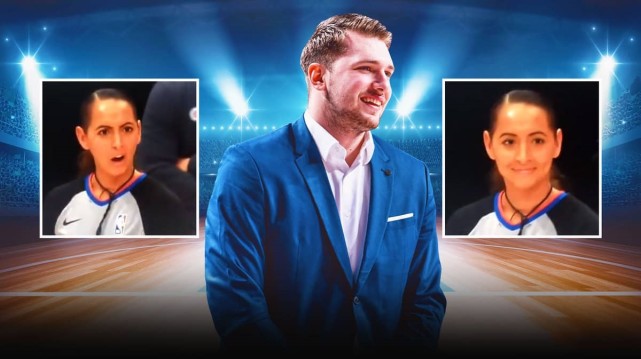 东契奇有不同意见,在和当值裁判阿什利-莫耶-格莱希辩解时,让对方露出