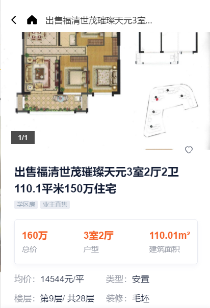 福清二手房:凯景新天地149㎡售175万