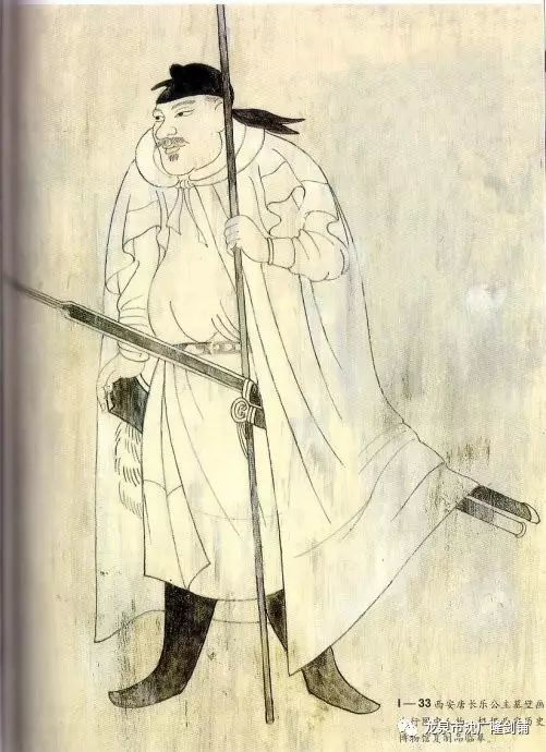 唐长乐公主壁画,武士腰间的唐环首刀就是仪刀.另一把为无柄的陌刀?