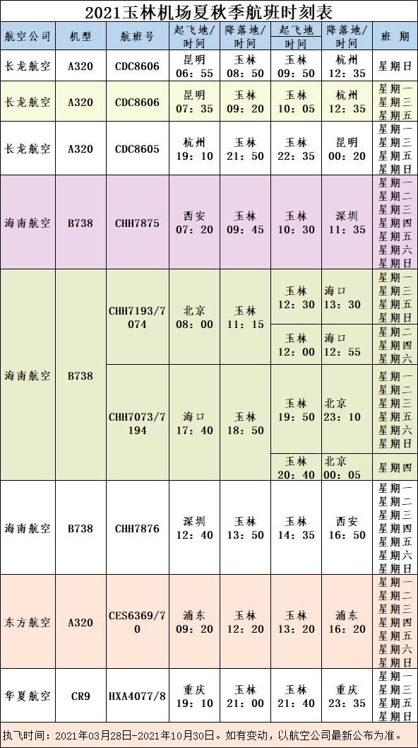 玉林机场最新航班时刻表公布了搭飞机和看飞机都来看看