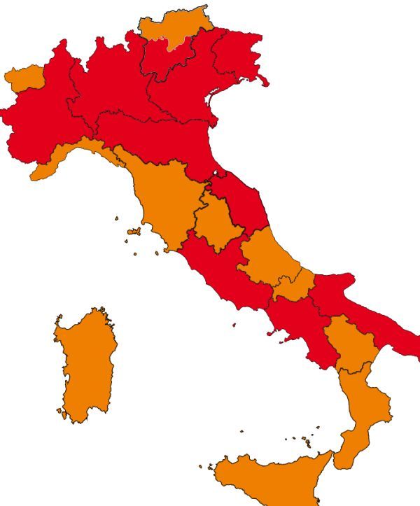 10个"红区":坎帕尼亚,艾米利亚-罗马涅,弗留利-威尼斯朱利亚,拉齐奥