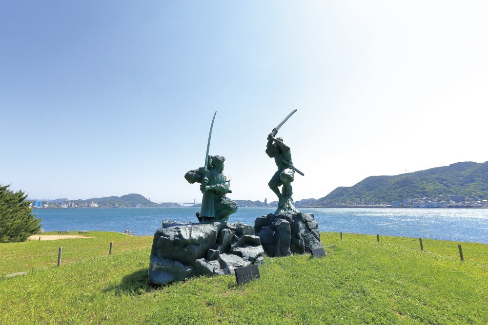 县下关市彦岛景点:严流岛(ganryujima)从沿海的散步道或是有着【武藏