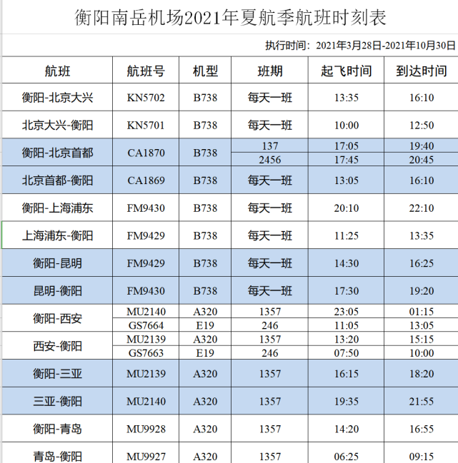 南岳机场航班时刻表图片