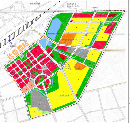 长春西站站前规划有占地100万平的商业圈,称之为"站前核心区",重点