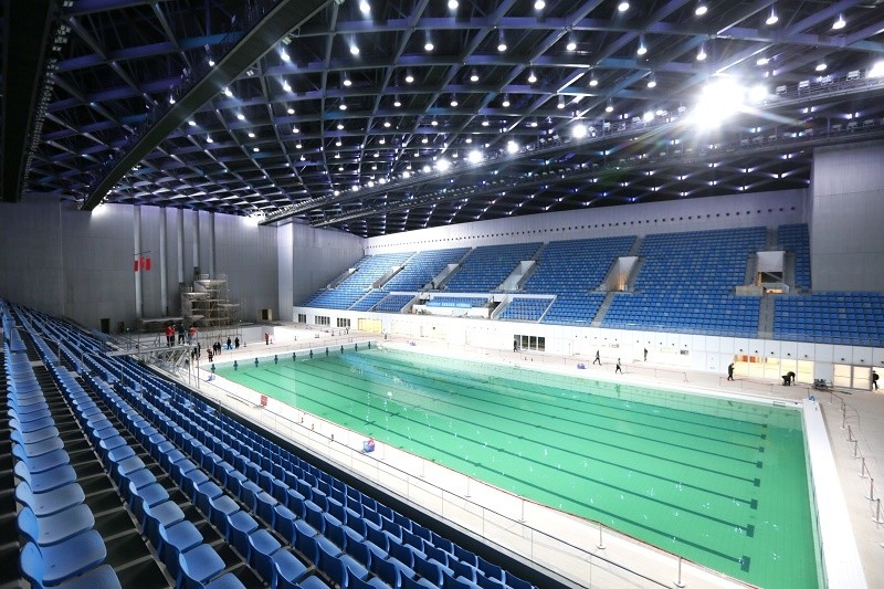 杭州奥体中心主游泳馆内部(央广网发 刘浪 摄)主体育馆旁边的游泳馆