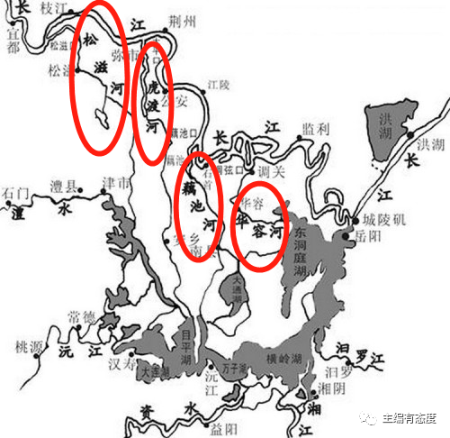 四口水系由松滋河,虎渡河,藕池河和华容河组成,是长江分流入洞庭湖的