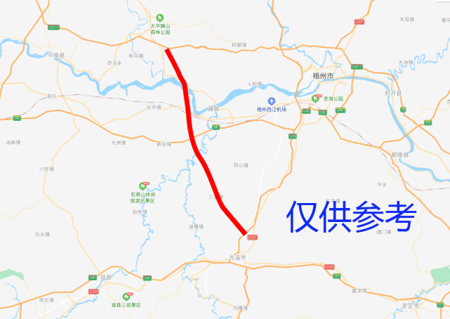 17km,全部在梧州市境内,线路起于藤县和平镇南部,与柳梧高速设互通